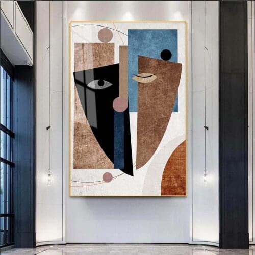 Modern Nordic Abstract Geometric Figure Face Wall Art Pictures Canvas Painting Posters Prints for Living Room Home Decoration