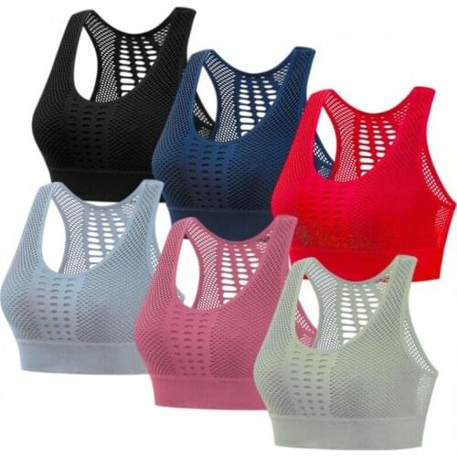 Womens Mesh Support Cross Back Wirefree Removable Cups Sport Bra Tops Freedom Seamless Yoga Running Sports Bras