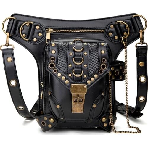 Lady Pockets Retro Messenger Bag Punk Vintage Steampunk Crossbody Women Shoulder Waistbag Men Hombre Skull Rivet Travel Leg Bags