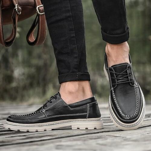 Outdoor Leather Shoes Slip on Lace Up Men Work Shoes Hard-Wearing Damping Low Mens Martin Shoes Comfortable Newest Oxford Shoes