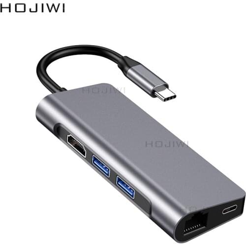 HOJIWI 7 in 1 Type-C Hub To HDMI Adapter to 4K Thunderbolt 3 USB C Hub TF SD Reader Slot PD for MacBook Pro/Air/Huawei Mate AA01