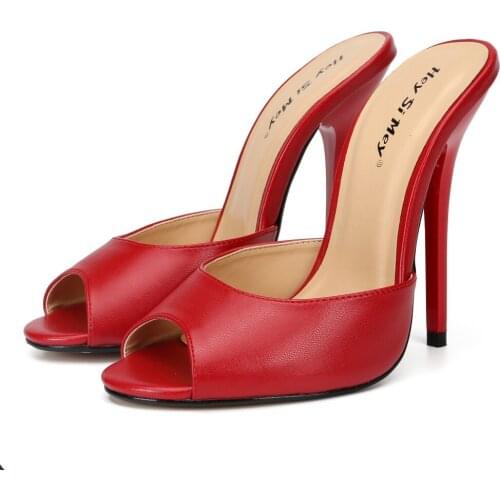 2021 Womens Sexy Pumps 13cm Black White Fish Toe Super Sandals Large-size Pseudo-super-heeled Female Slippers