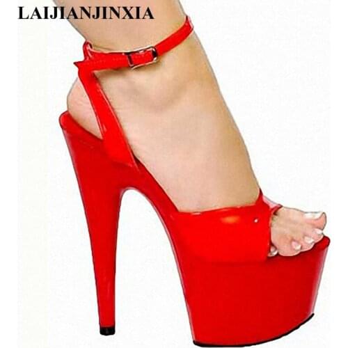 New womens Super High Heels Crystal Ankle Strap Platform 17cm Sandals Sexy Nightclub Ladies Dance Shoes