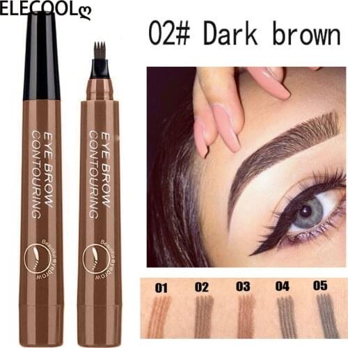 ELECOOL Tattoo Eyebrow 3D Liquid Ink Pen Waterproof 4 Fork Pencil Brow Eyes Makeup Female Cosmetics 5 Natural Color Available