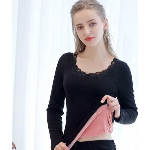 Winter Thermal Underwear V Neck Long Sleeves Seamless Thermal Shirt Women High Elastic Warm Thermal Tops Women Clothing X392