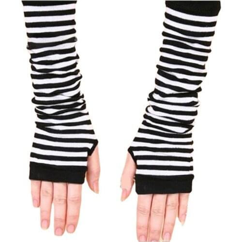 Winter Arm Warmers Women Spring Fashion Striped Knitted Female Wrist Hand Cuff Pure Color Long Fingerless Gloves Mitten Sleeves
