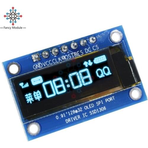 0.91 Inch SPI 128x32 Blue OLED LCD Display DIY Module SSD1306 Driver IC DC 3.3V-5V For Arduino PIC