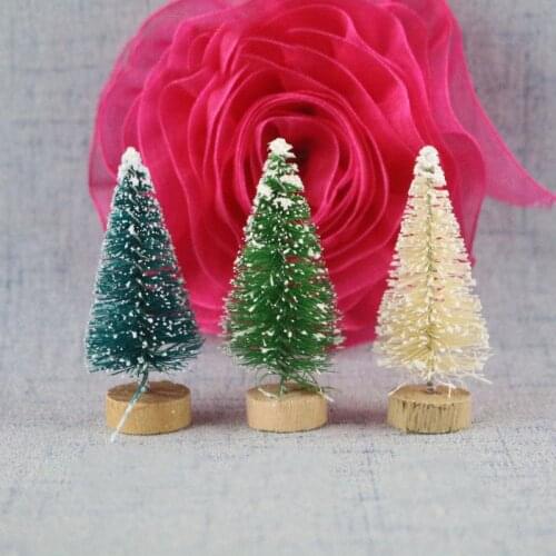10pcs/lot 4.5cm Mini Xmas Party Decoration Ornaments DIY Christmas Tree Snow Frost Small Pine Tree Sisal Fiber craft FZ74