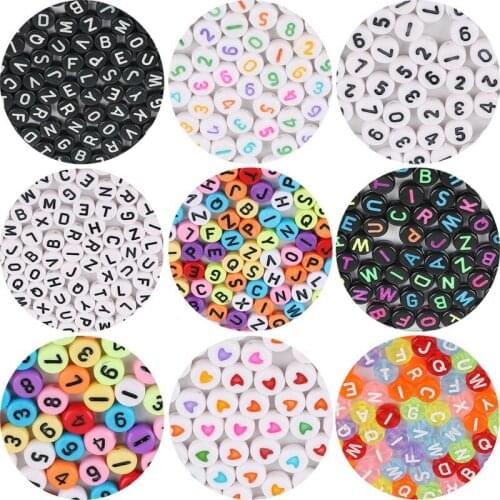 100 Flat Round Beads For Jewelry Making Acrylic Mixed Beads With Letters/Numbers For Bracelet Handmade Diy Bracelet Necklace