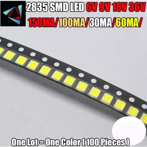 100PCS/Lot 2835 SMD LED 1W White warm white 6V 9V 18V 36V 150MA/100MA/30MA/60MA