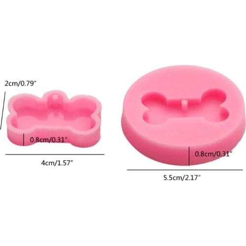 2Pcs Silicone Mini Bone Pendant Resin Molds Dog Tag Dog Bone Keychain Mold Tools F3MF