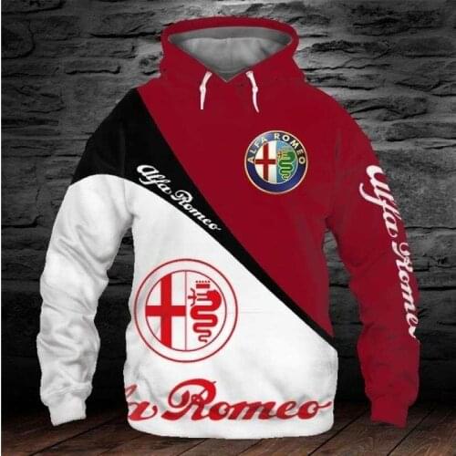 2021 New Alfa Romeo Car Logo Hoodie 3D Digital Print Pullover Mens Sweatshirt Harajuku Style EUR Plus Size Streetwear