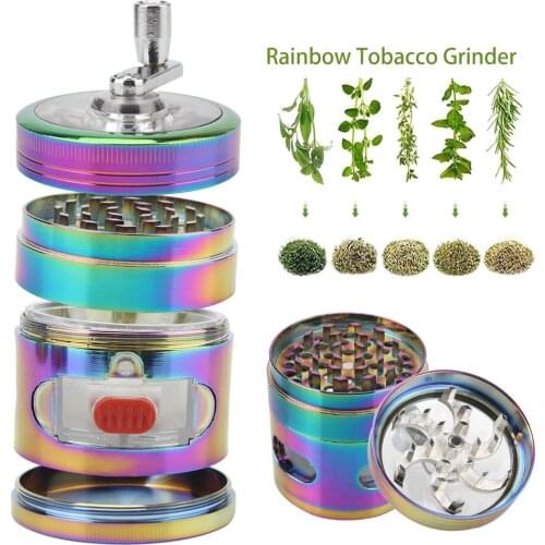4 Layers Smoke Crusher Herb Grinder Hand Cranked Clear Top Grinder With Drawer Crusher Crank Pollinator Spice Grinder