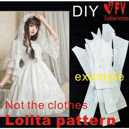 Cutting pattern Lolita womens princess mid-sleeve dress 1:1 costume making drawings LOLI-8