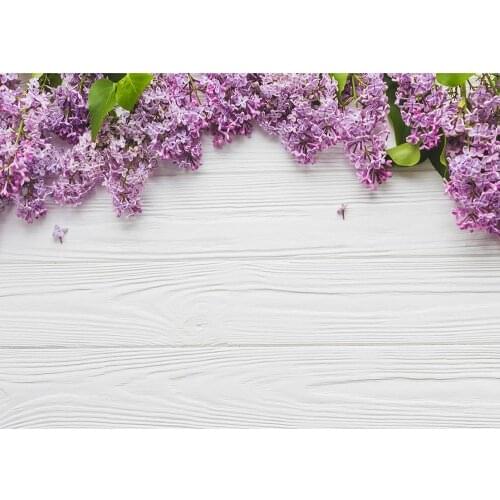 White Wooden Texure Purple Flowers Vinyl Cloth Photograpy Backdrops for Photo Studio Baby Goods Cream Handcraft Photo Background