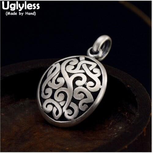 Uglyless 100% Real 990 Pure Silver Handmade Vines Pendant Necklaces no Chain Ethnic Thai Silver Round Fine Jewelry Hollow Bijoux