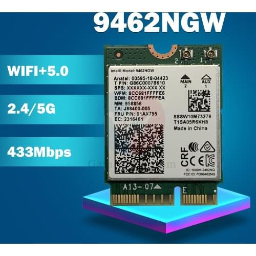 Dual Band 433Mbps Wireless For Intel AC 9462 9462NGW NGFF Key E Wifi Card 9462AC 8020.11ac Bluetooth 5.0 Laptop for Windows 10