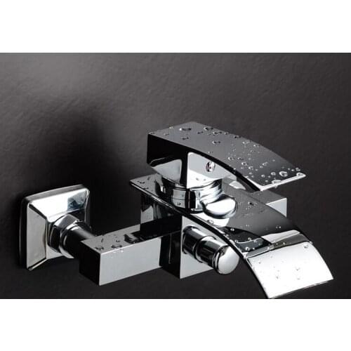 Bathroom bathtub faucet chrome plated, Wall mounted waterfall bathtub faucet, Copper bath and shower faucet mixer water tap