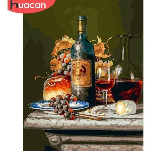 HUACAN Painting By Number Fruit Drawing On Canvas HandPainted Painting Art Gift DIY Pictures By Number Red Wine Kits Home Decor