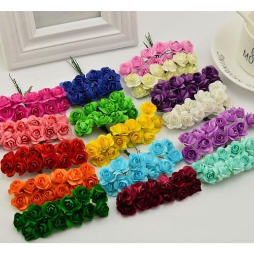 144Pcs 1.5cm Artificial Paper Flowers for Wedding Car Fake Roses Used For Home Decoration Candy Gifts Box DIY Wreath Handmade