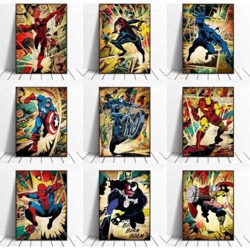 Superhero Comic Canvas Print Painting Marvel Avengers Wall Art Poster Pictures for Kids Bedroom Living Room Decor