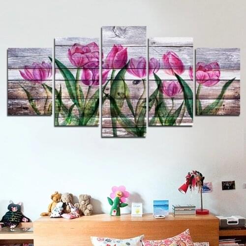 Tulip Canvas Painting Flowers Home Decoration Wall Pictures for Living Room Decor Plant Posters and Prints 5 Piece Set Wall Art