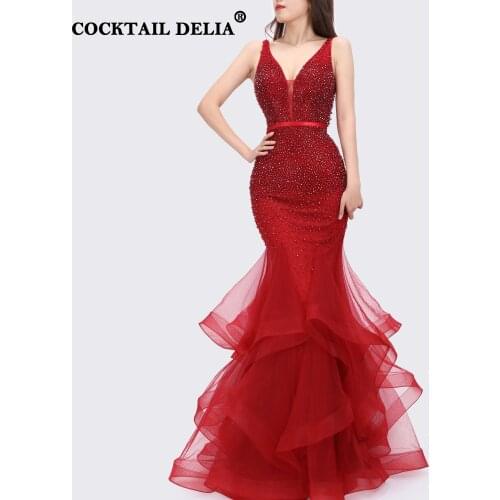Red Silver Champagne Sexy V-Neak Evening Dress Long Mermaid Luxury 2021 Party Gown For Women Wedding Sparkly Beading Sleeveless
