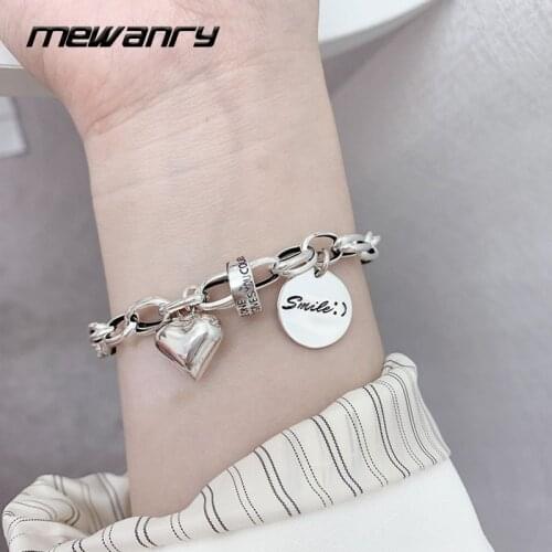 Mewanry 925 Sterling Silver Smile Love Heart Sweet Couples Bracelet Fashion Simple Design Party Jewelry Birthday Gift for Women