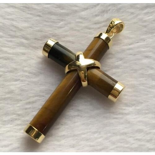 Fashion jewelry Free Shipping Many colors Exquisite Jewellery tiger eyes stone turquoises Cross Pendant & Necklace