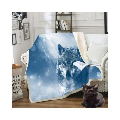 Cartoon Animals Wolf Blanket For Bed Sofa Thick Warm Plush Velvet Blanket Winter Soft Throw Blanket Bedclothes For Adults Kids
