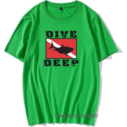 Men Tshirt Shark SCUBA Flag Dive Deep 100 Percent Cotton Diver Sea Snorkeling Sports Diving T Shirt O Neck