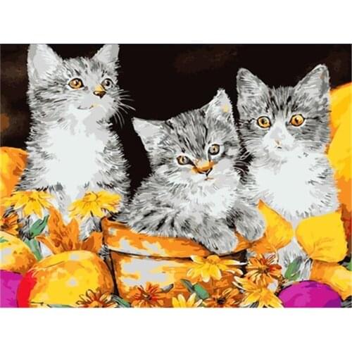 Flower Cats Animal DIY Cross Stitch Embroidery 11CT Kits Craft Needlework Set Cotton Thread Printed Canvas Home Room