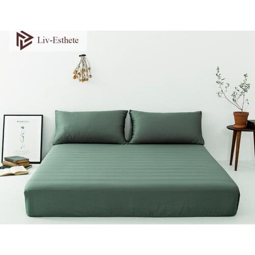 Liv-Esthete 2020 Luxury 100% Silk Green Fitted Sheet Healthy Silky Mattress Cover Queen King Bed Sheets Pillowcase Home Textile