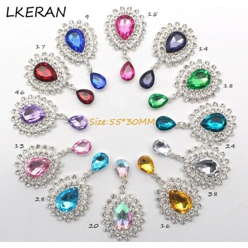 New 5Pcs 30*55mm Acrylic Crystal Rhinstone Buttons Wedding Decoraation DIY Scrapbooking Silver Flatback Clothing Metal