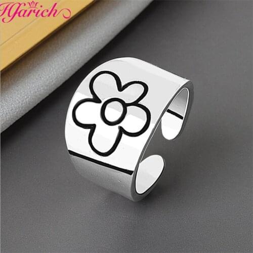 New Korean Flower Open Rings for Women Punk Trendy Vintage Plum Blossom Ring Small Daisy Flower Rings Wedding Party Couple Rings