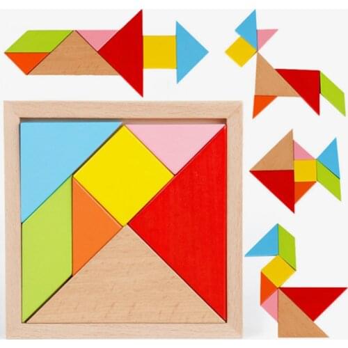 New Wooden Tangram For Kids Jigsaw Puzzle Early Educational Brain Teaser Puzzle Toys Interactive As Great Gift