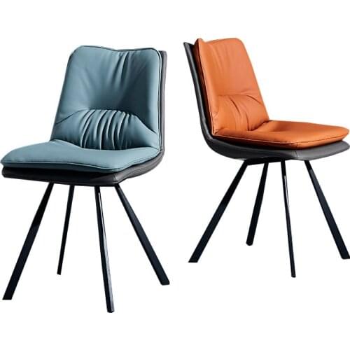 Nordic luxury double fabric dining chair home modern simple dining chair leather back chair carbon steel leg dining chair