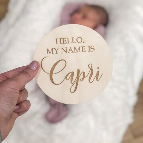 Personalized 4inch Circle Baby Name Sign Newborn Announcement Hello My Name Is Sign