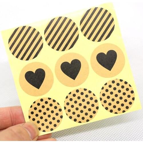Gift Stickers Fashion Black Heart Dots Twill Round Kraft Paper Seal Sticker Handmade Products Stickers 90Pcs/lot