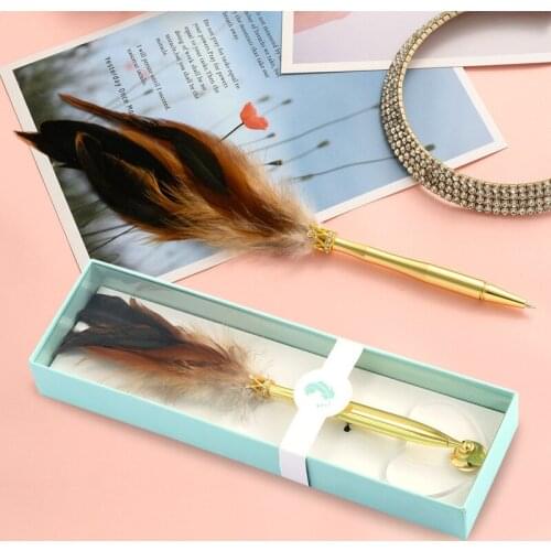 Back-to-School Season Gift Feather Pen Set New Style Colorful Hand Account Pen Vintage Gold Crown Desktop Pen