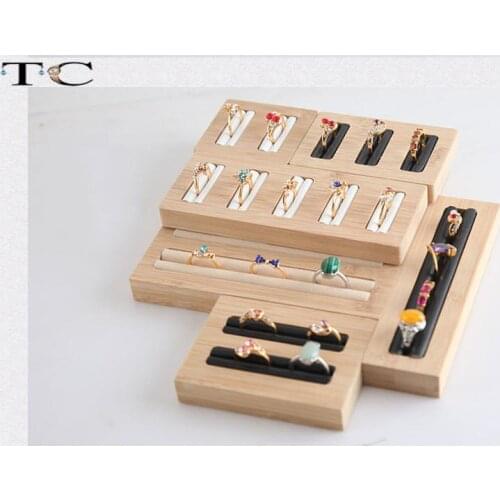 Jewelry Display Ring Tray Natural Bamboo and Wooden Rectangular Ring Display Tray Jewelry Display Counter