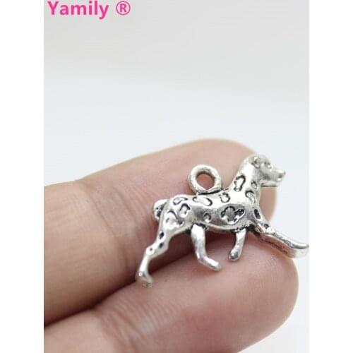 25pcs-- 13x25mm Dalmatian dog Charm Antique silver Tone 2sided Spotty Dog Charm Pendant for Jewelry DIY making pj3005