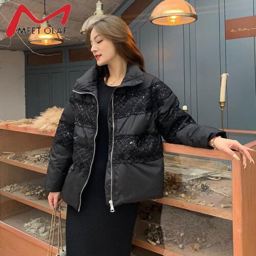 New Womens Down Coat 2021 Short Duck Down Puffer Jacket Loose Winter Female Parkas Snow Outwear Oversize Short Black Coats