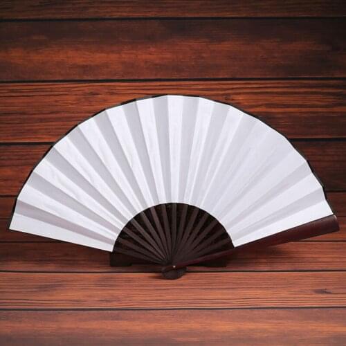 Blank Silk Folding Fan Can Be Inscribed Painting Fan Chinese Pure Color Retro Hand Fan Folding Fan Ball Decorative Folding Fan