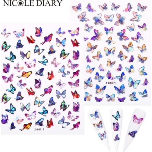 1pc Holo Laser 3D Nails Stickers Nail Art Laser Butterfly Sticker Decal Butterflies Acrylic Designs Decoration Accessories Tool