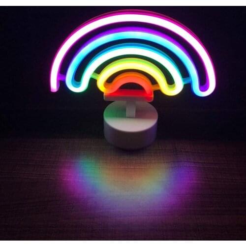 Rainbow Neon Light Cute Colorful Neon Rainbow Sign Battery or USB Powered Night Light for Kids Room Bedroom Christmas Festival
