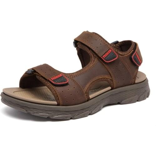 Y63 Designer Sandals For Men Outdoor Summer Casual Genuine Leather Slippers Original Buckle Strap Beach Garden Shoes Khaki Brown