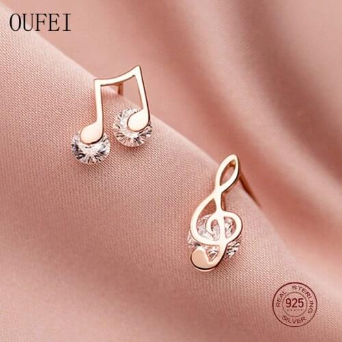 Fine Earring For Girl Gift 925 Sterling Silver Unique Earrings Note Crystal Zircon Jewelry Accessories