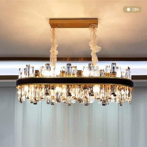 Modern Living Room Luxury Oval Led E14 Pendant Lights Round Metal K9 Crystal Lustre Pendant Lamp Led Suspend Lamp