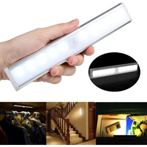 10 LEDs PIR LED Motion Sensor Light Cupboard Wardrobe Bed Lamp LED Under Cabinet Night Light For Closet Stairs Kitchen